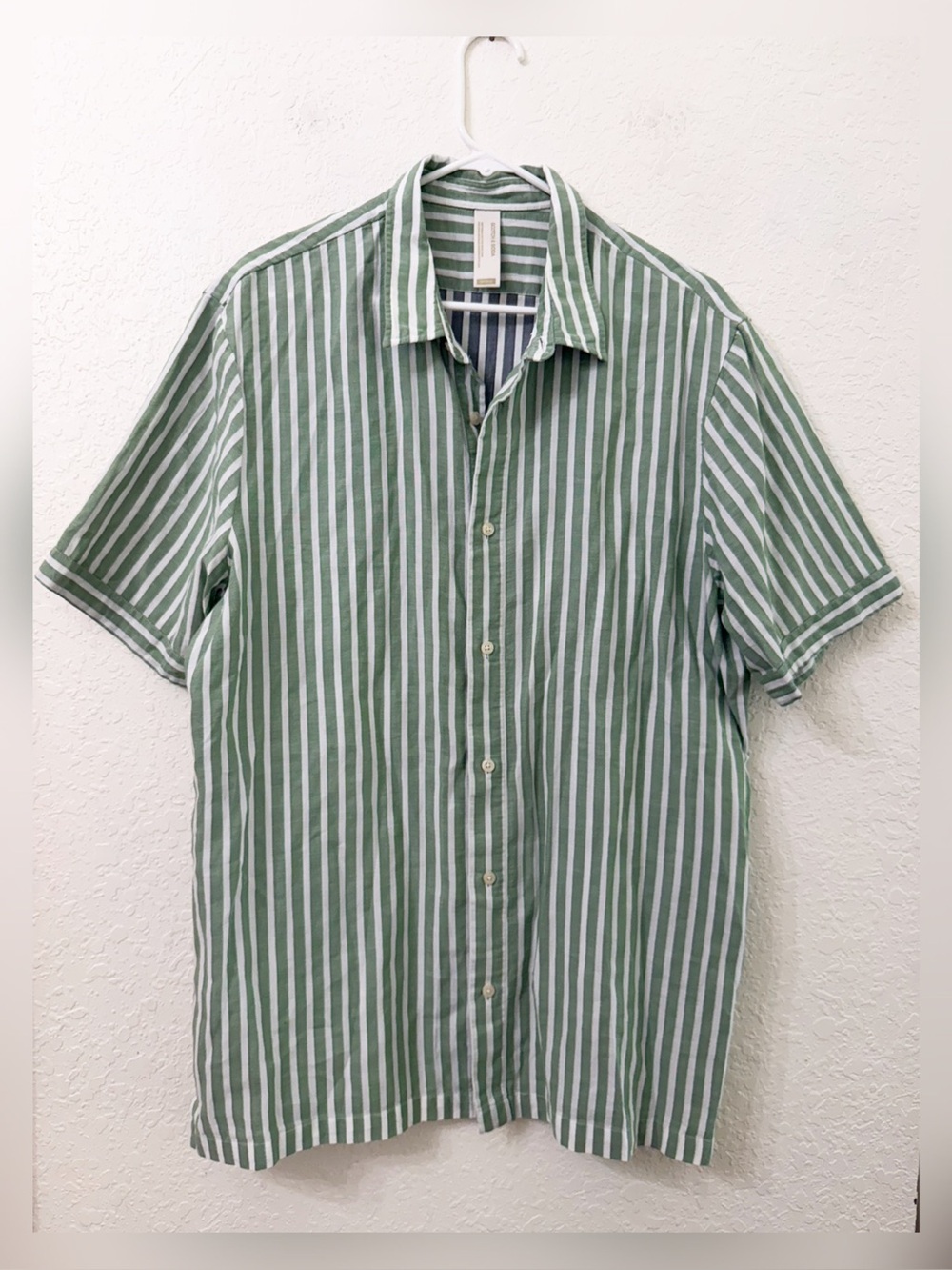 Scotch & Soda Green and White Striped Short Sleeve Button Collar Shirt - XXL